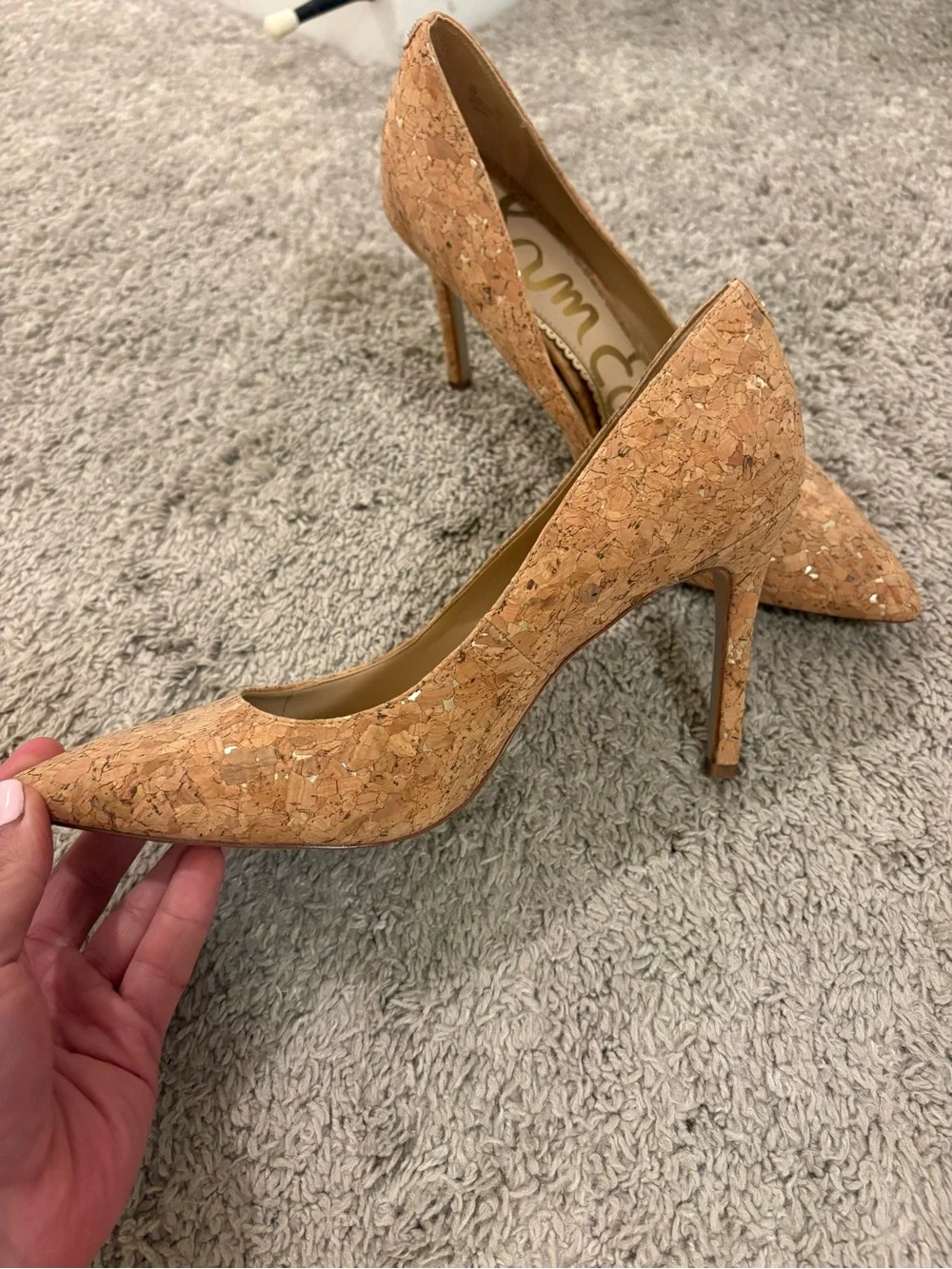 Sam Edelman Cork Pointed-Toe Pumps - Natural Cork Tan